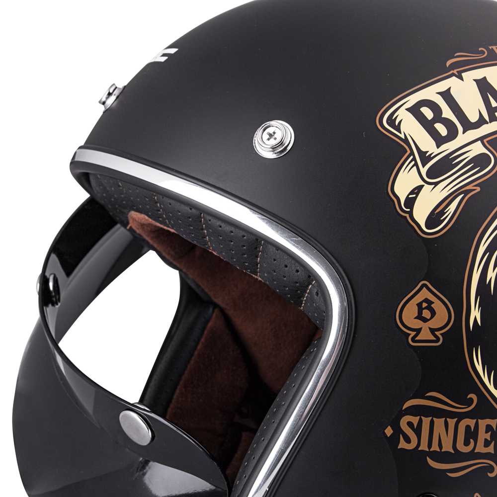 Moto přilba W-TEC Black Heart Kustom - Skull Horn, matně černá