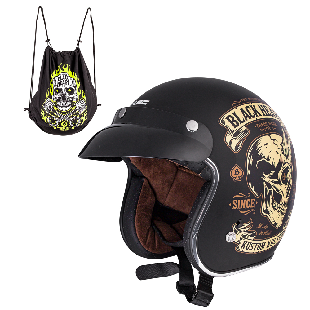 Moto přilba W-TEC Black Heart Kustom - Ride Culture, matně černá, M (57-58) - Skull Horn, matně černá