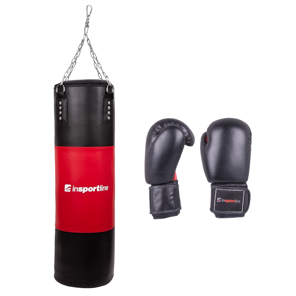 Plniace boxovacie vrece inSPORTline 50-100kg s boxerskými rukavicami - čierno-červená