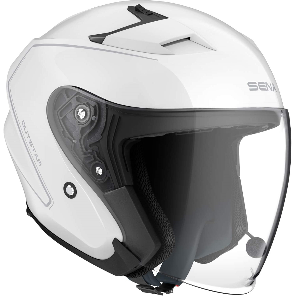 Moto přilba SENA Outstar s integrovaným headsetem - matně černá - bílá lesk