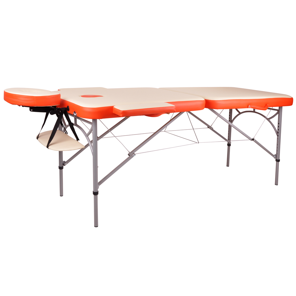 Masážní stůl inSPORTline Tamati 2-dílný hliníkový - krémově bílá - oranžová