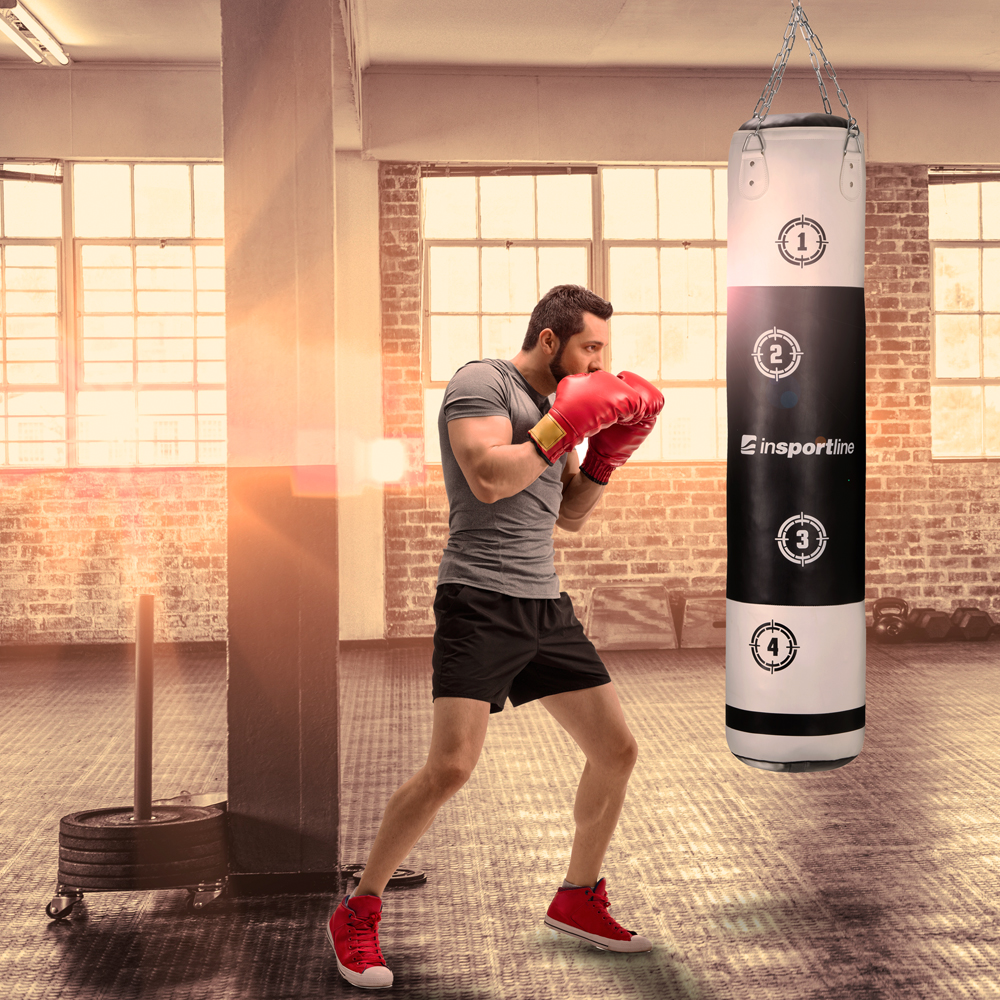 Boxovací vak inSPORTline Robkin 150x35 cm - 2. akosť - čierno-biela