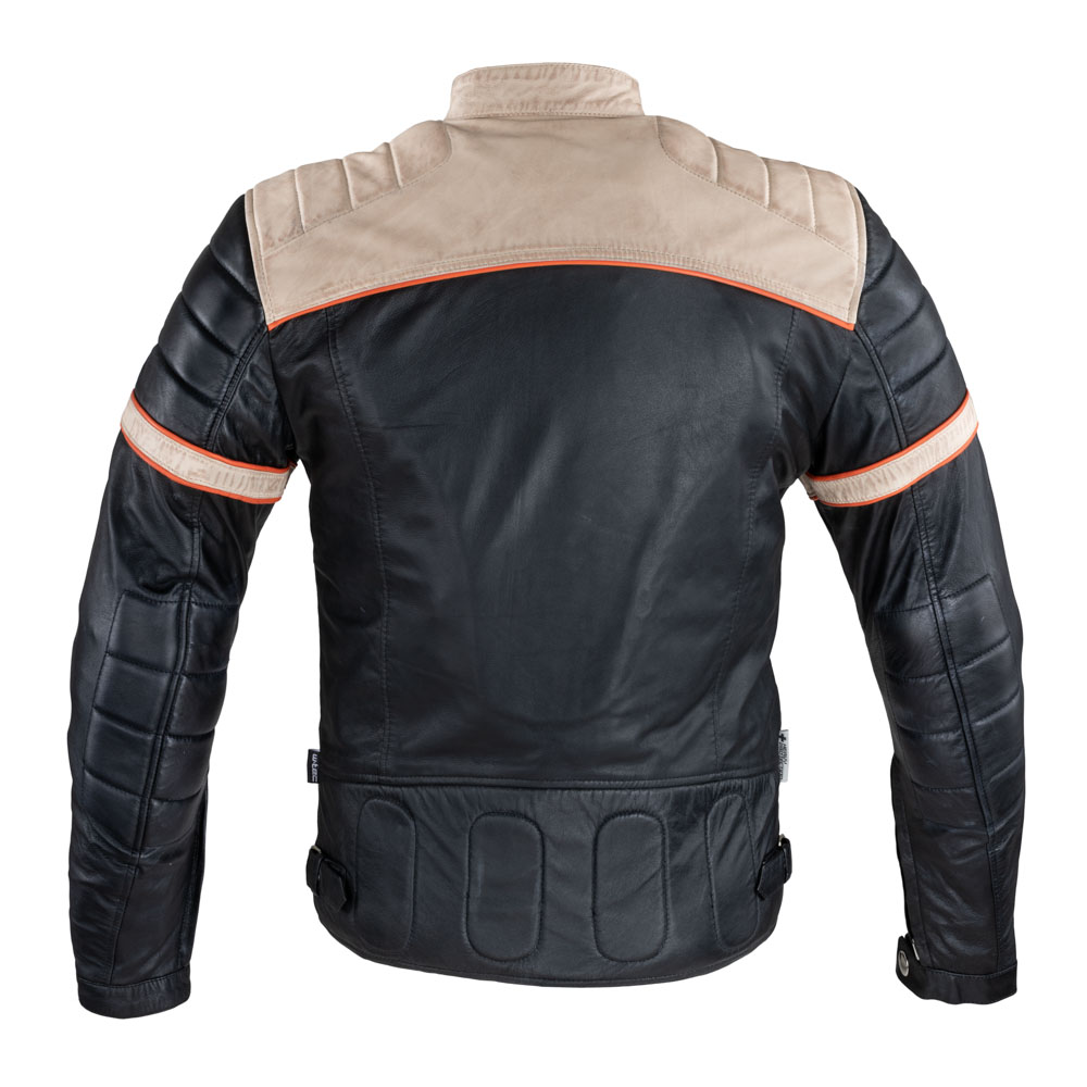 Pánská kožená bunda W-TEC Hellsto - černá s béžovým a oranžovým pruhem