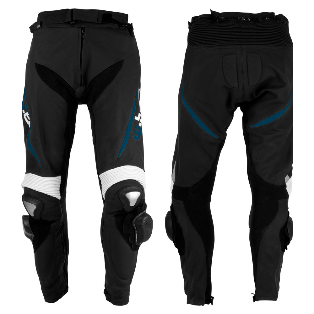Pánské kožené moto kalhoty W-TEC Vector - černo-modrá - černo-modrá