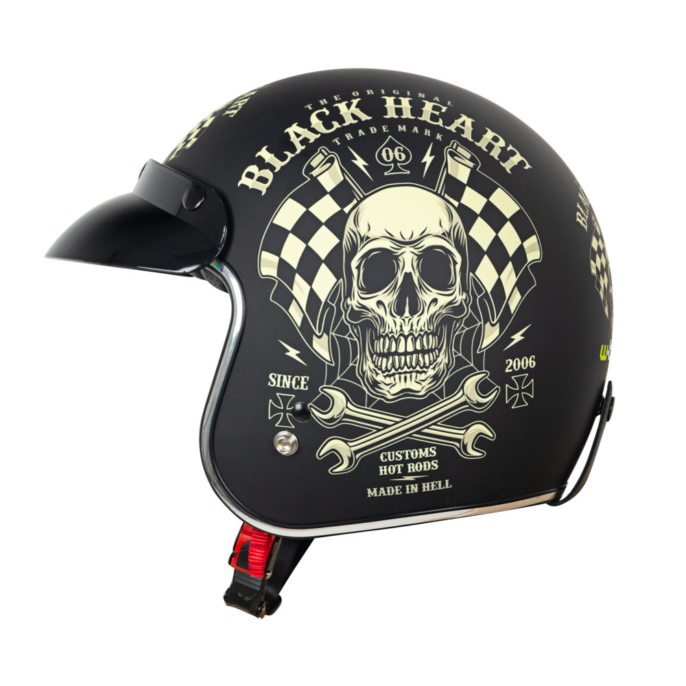 Moto přilba W-TEC Black Heart Kustom - Skull Horn, matně černá