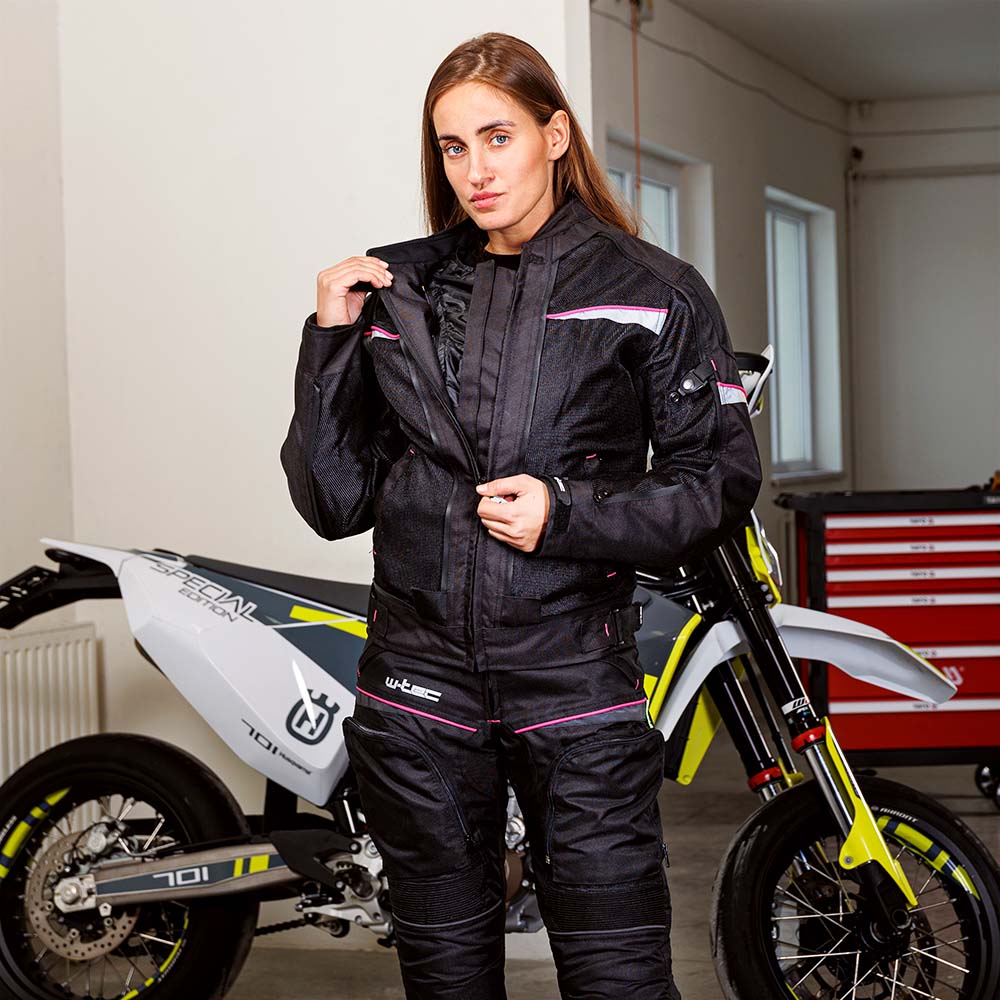 Dámská moto bunda W-TEC Progair Lady - černo-růžová