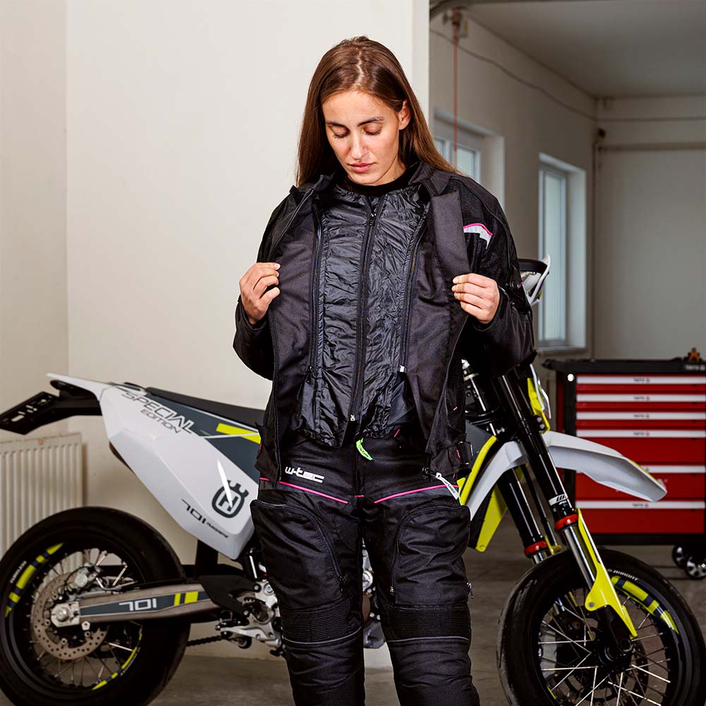Dámská moto bunda W-TEC Progair Lady - černo-růžová