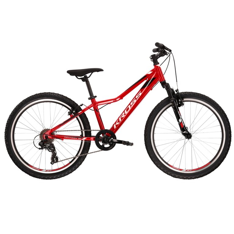 Juniorský bicykel Kross Hexagon JR 1.0 24" - model 2022 - červená/biela/čierna