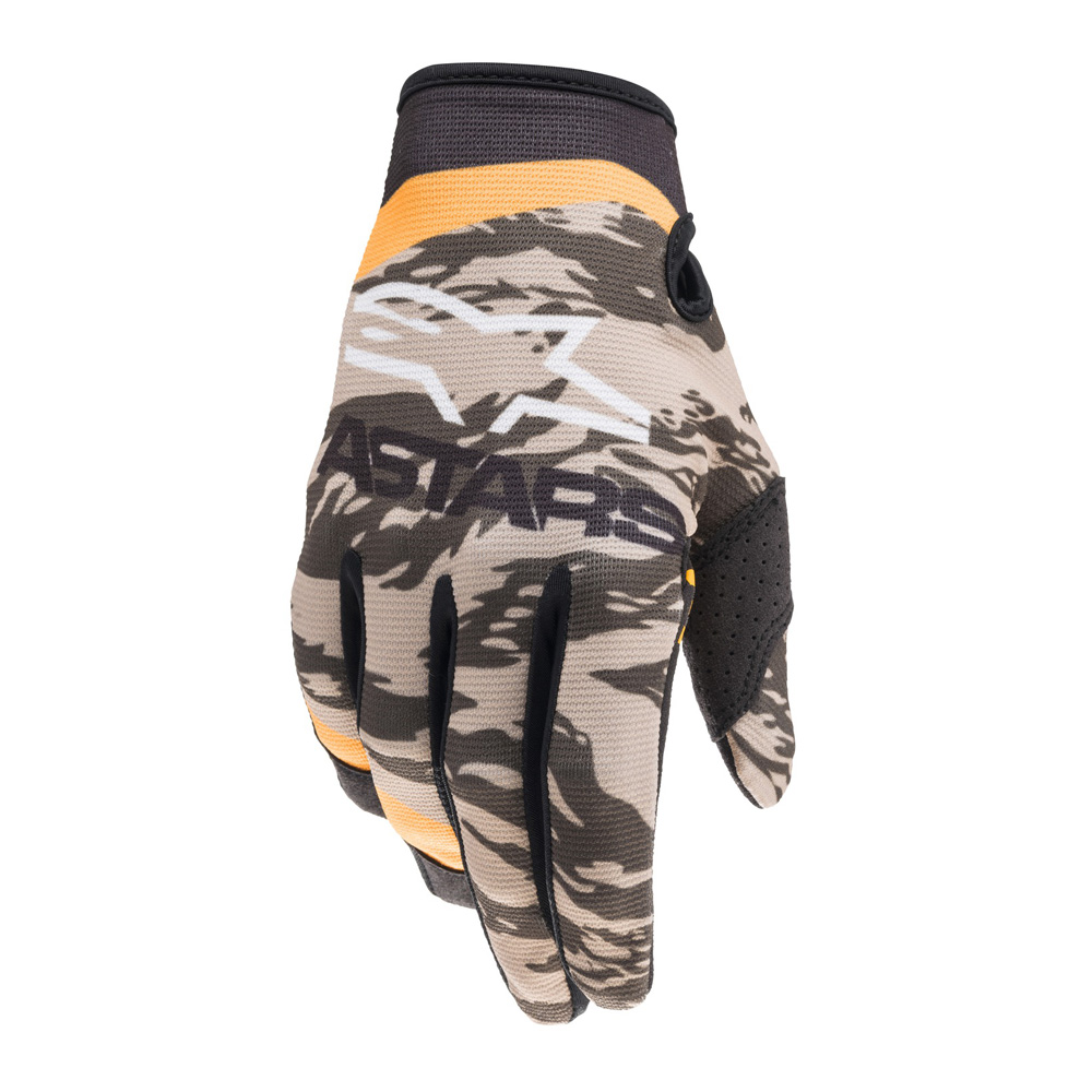 Motorcycle Gloves Alpinestars Radar Green Sand Camo Tangerine 2022 inSPORTline