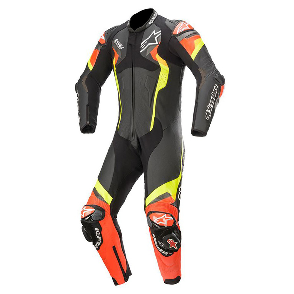 One Piece Motorcycle Leather Suit Alpinestars Atem 4 Black Fluo Red Fluo Yellow inSPORTline