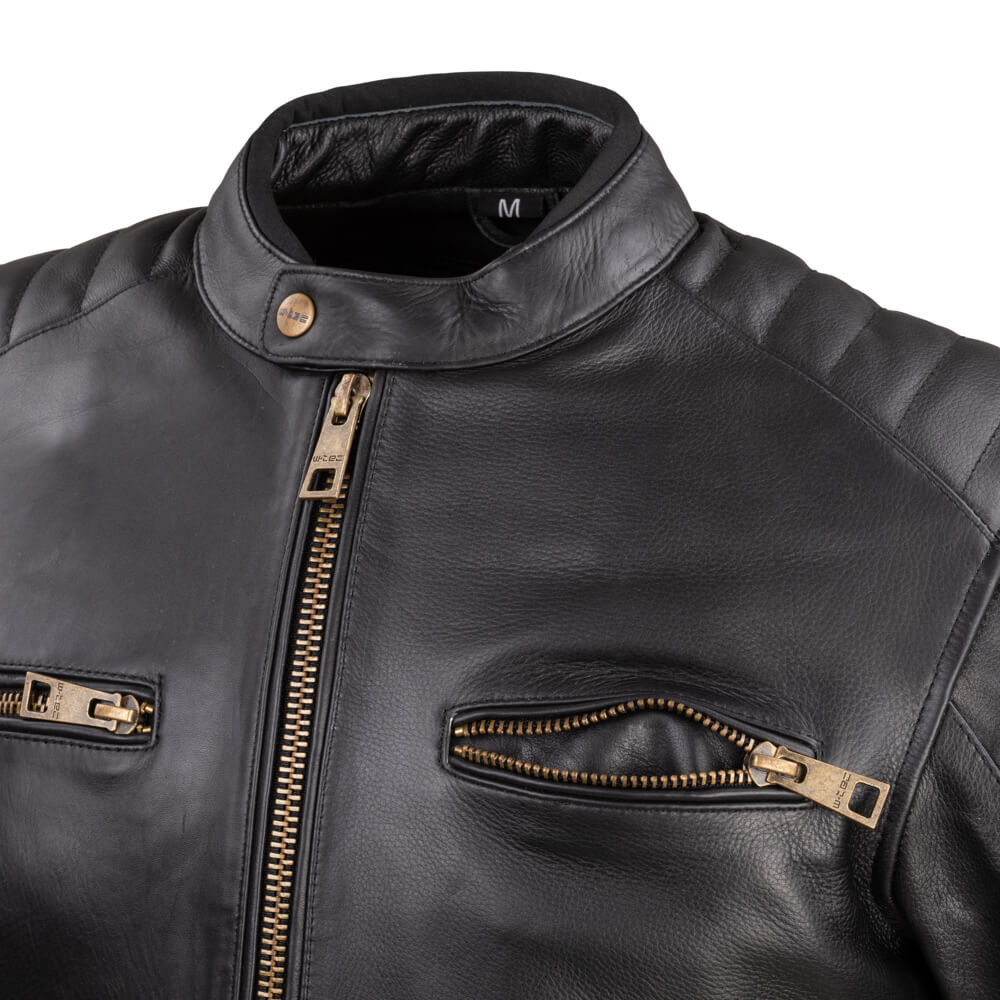 Pánska kožená moto bunda W-TEC Stripe - čierna s béžovými pruhmi