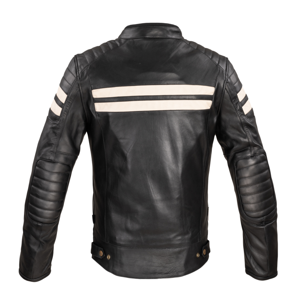 Pánska kožená moto bunda W-TEC Stripe - čierna s béžovými pruhmi