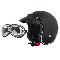 Kask motocyklowy chopper z daszkiem W-TEC z goglami Ageless