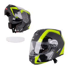 Výklopná moto helma W-TEC Vexamo PP s Pinlockem - černo-zelená