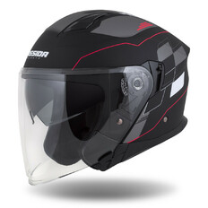 Cassida Jet Tech RoxoR Motorradhelm schwarz matt/weiß/rot/grau