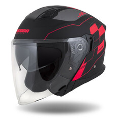 Cassida Jet Tech RoxoR Motorradhelm schwarz matt/fluo rot/grau