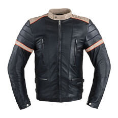 Męska skórzana kurtka motocyklowa W-TEC Hellsto - czarny z beżowo-pomarańczowym paskiem