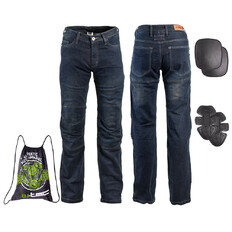 Męskie jeansowe spodnie motocyklowe W-TEC Pawted z membraną wodoodporną - Ciemny niebieski