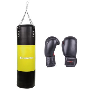 Plniace boxovacie vrece inSPORTline 50-100kg s boxerskými rukavicami - čierno-žltá