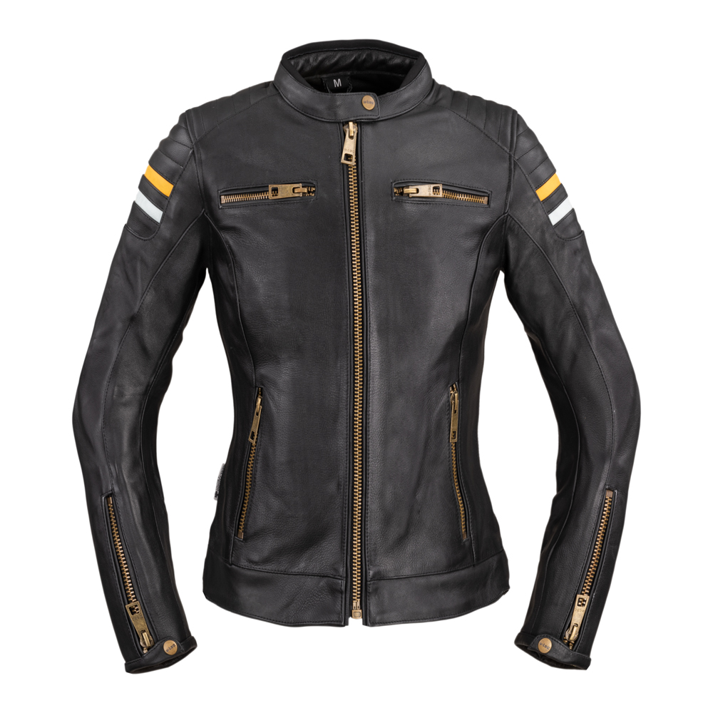 Dámská kožená moto bunda W-TEC Stripe Lady černá - XS