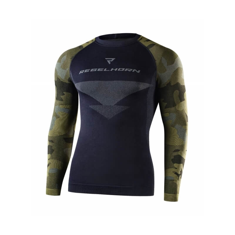 Moto thermo triko Rebelhorn Freeze Jersey LS černá-kamufláž - XS