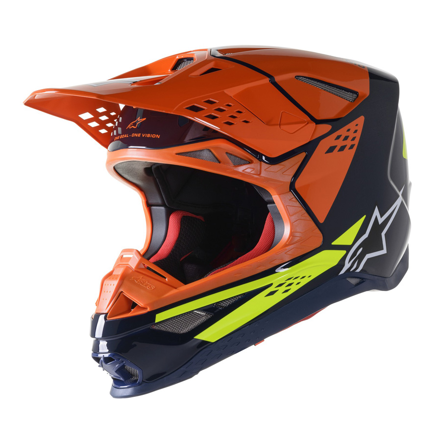 Moto přilba Alpinestars Supertech S-M8 Factory MIPS tmavá modrá/oranžová/žlutá fluo lesklá M (57-58)