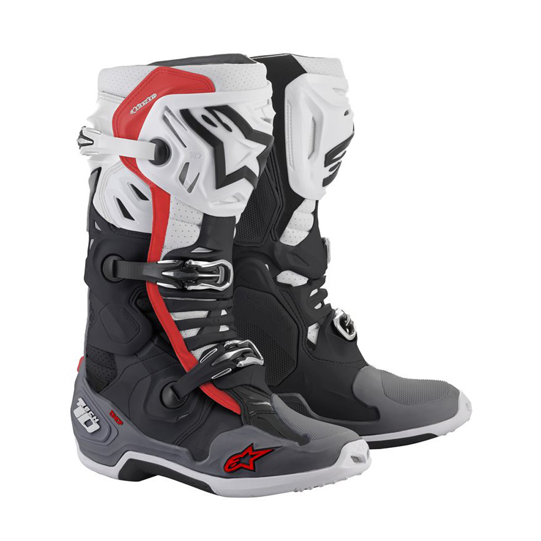 Moto boty Alpinestars Tech 10 Supervented perforované černá/bílá/šedá/červená černá/bílá/šedá/červená - 49,5