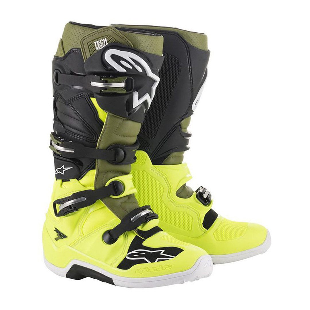 Moto boty Alpinestars Tech 7 žlutá fluo/vojenská zelená/černá  žlutá fluo/vojenská zelená/černá  52