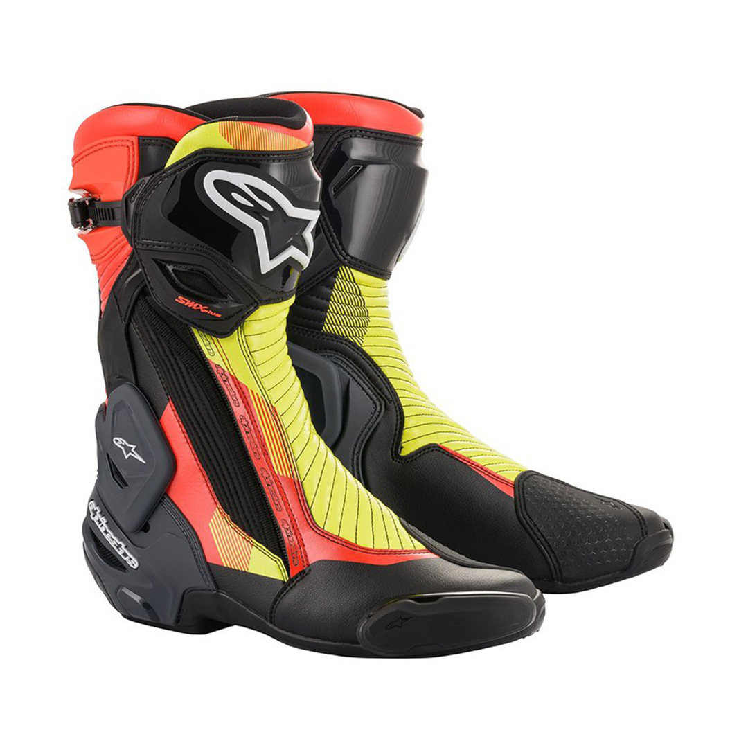 Dámské moto boty Alpinestars SMX Plus 2 černá/červená fluo/žlutá fluo/šedá černá/červená fluo/žlutá fluo/šedá - 40