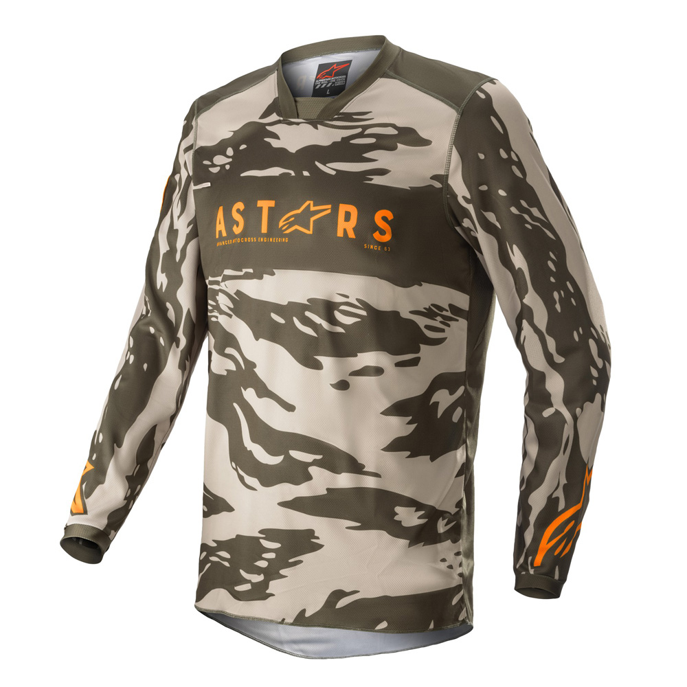 Motokrosový dres Alpinestars Racer Tactical zelená/pískový maskáč/mandarinka  XXL