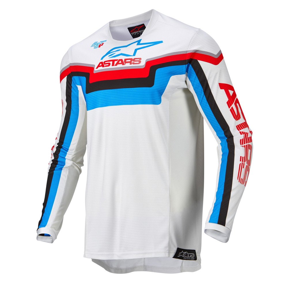 Motokrosový dres Alpinestars Techstar Quadro bílá/modrá neon/červená  XXL