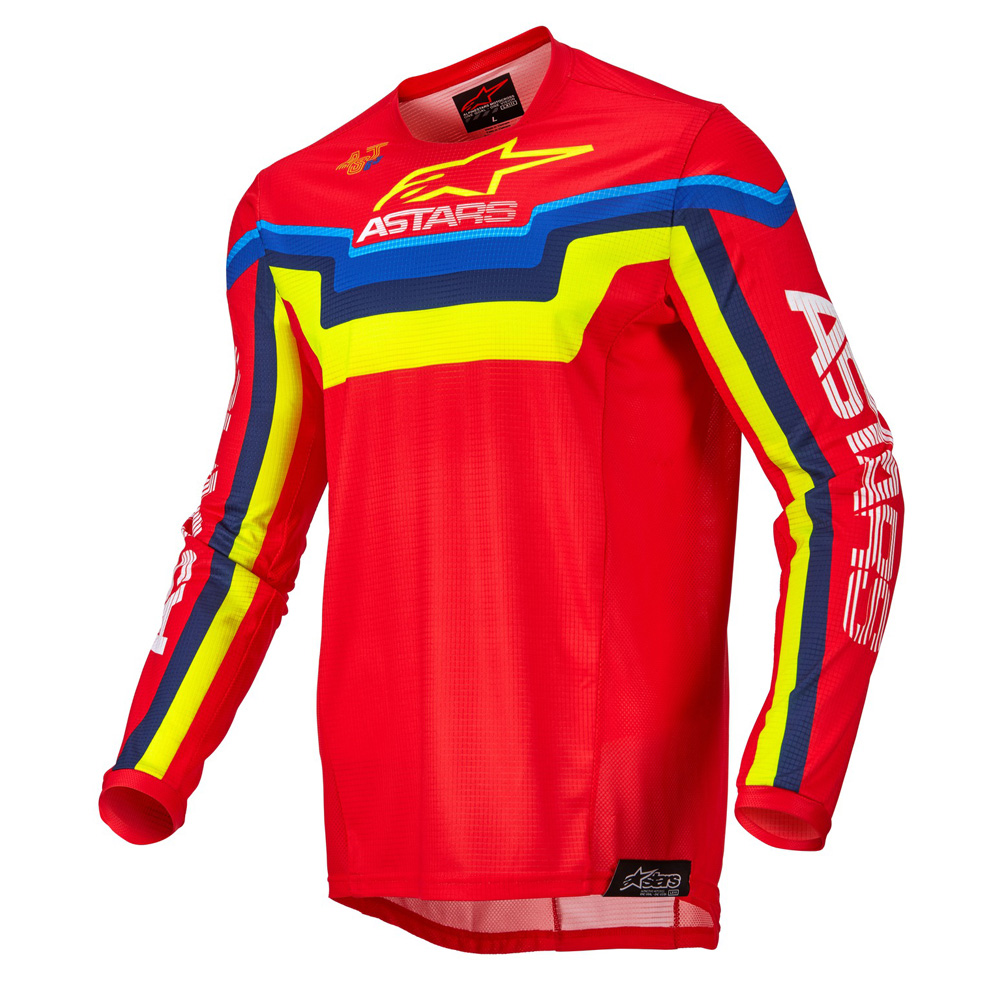 Motokrosový dres Alpinestars Techstar Quadro červená/žlutá fluo/modrá S