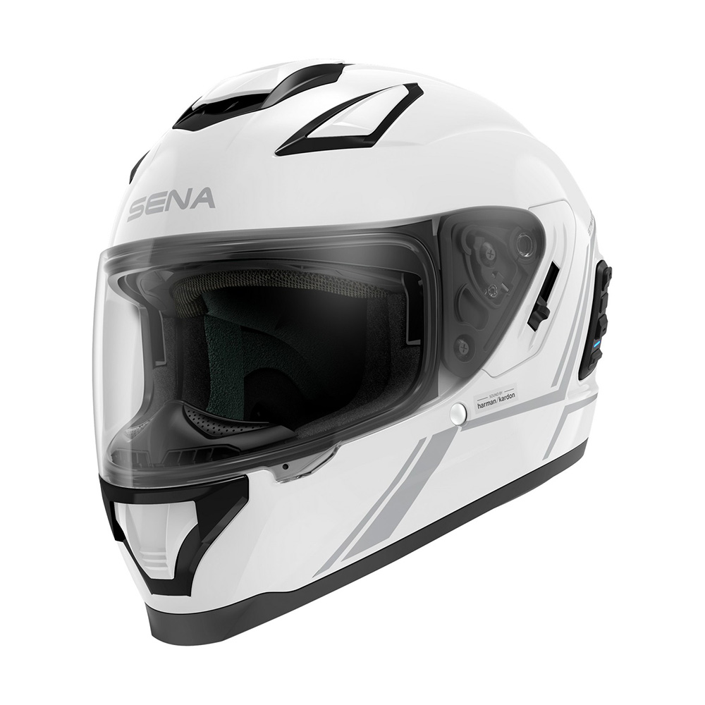 Moto přilba SENA Stryker s integrovaným Mesh headsetem Shine White lesklá bílá - XL (61-62)