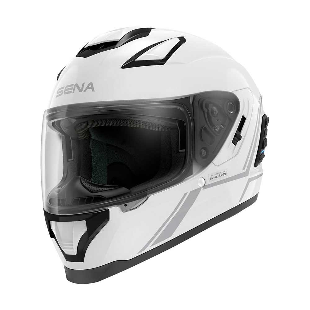 Moto přilba SENA Stryker s integrovaným Mesh headsetem Shine White lesklá bílá - S (55-56)