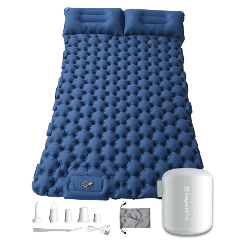 Nafukovací karimatka pro dva inSPORTline Faustea s minipumpou 192x125x8 cm modrá karimatka, bílá pumpa