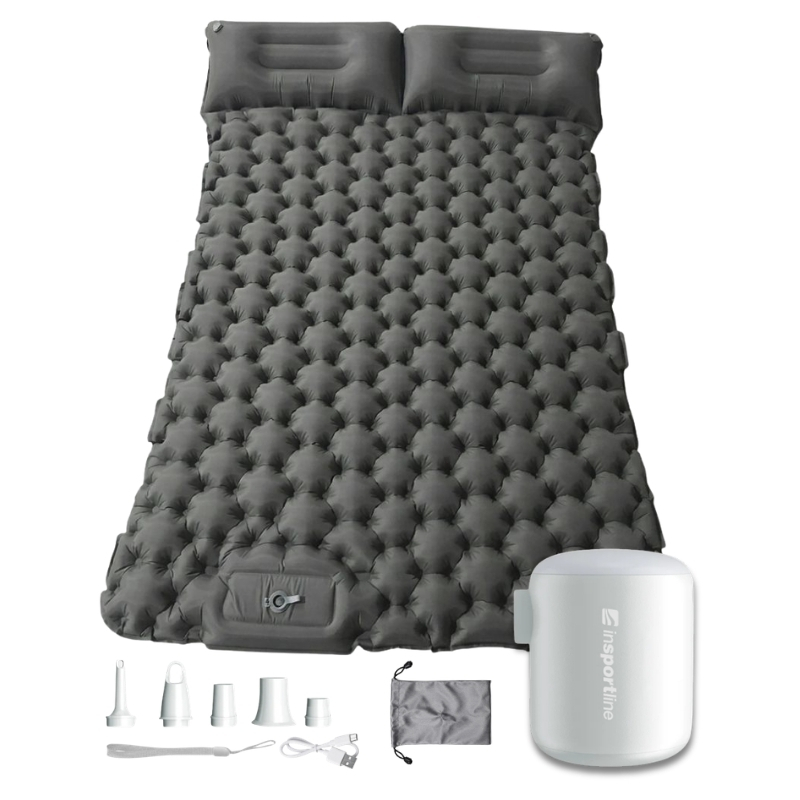 Nafukovací karimatka pro dva inSPORTline Faustea s minipumpou 192x125x8 cm šedá karimatka, bílá pumpa