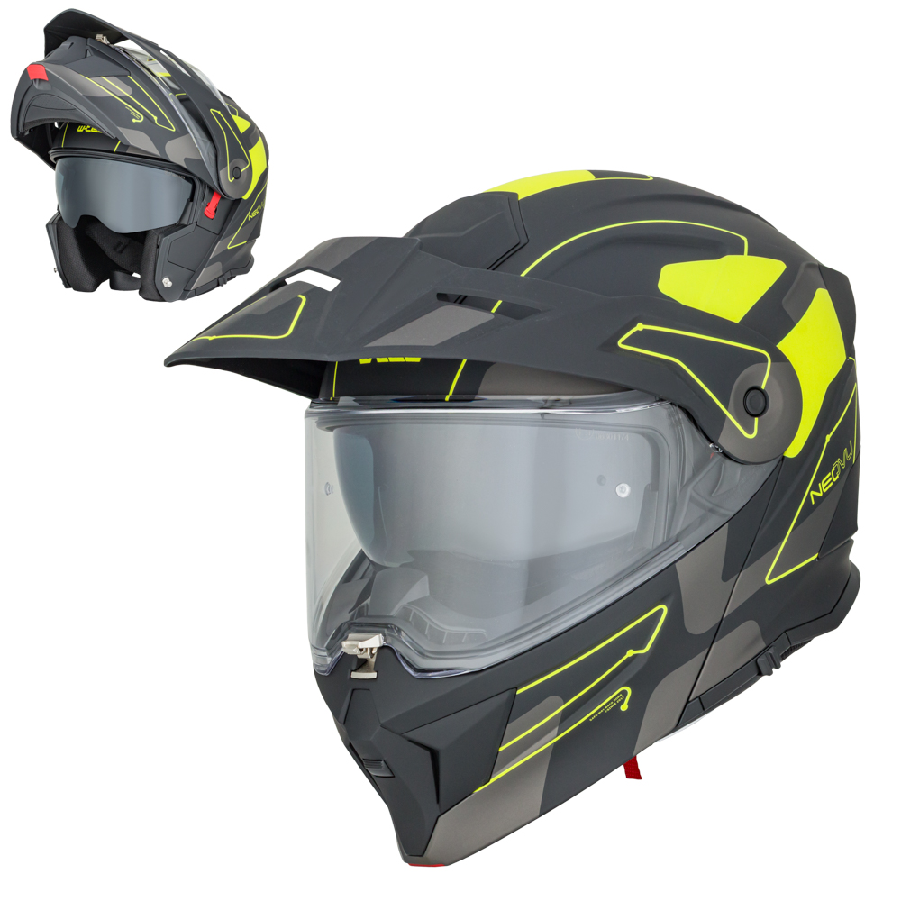 Výklopná moto přilba 3v1 W-TEC Neovu Graphic černá-fluo L (59-60)
