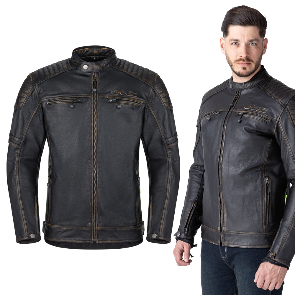 Kožená moto bunda W-TEC Mungelli EVO vintage černo-hnědá 6XL