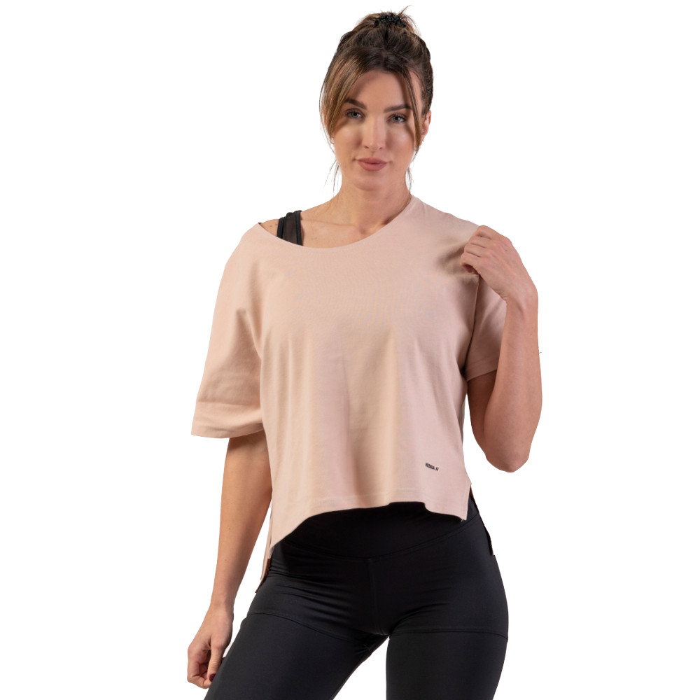 Volné crop triko Nebbia "The Minimalist" lososová - M/L