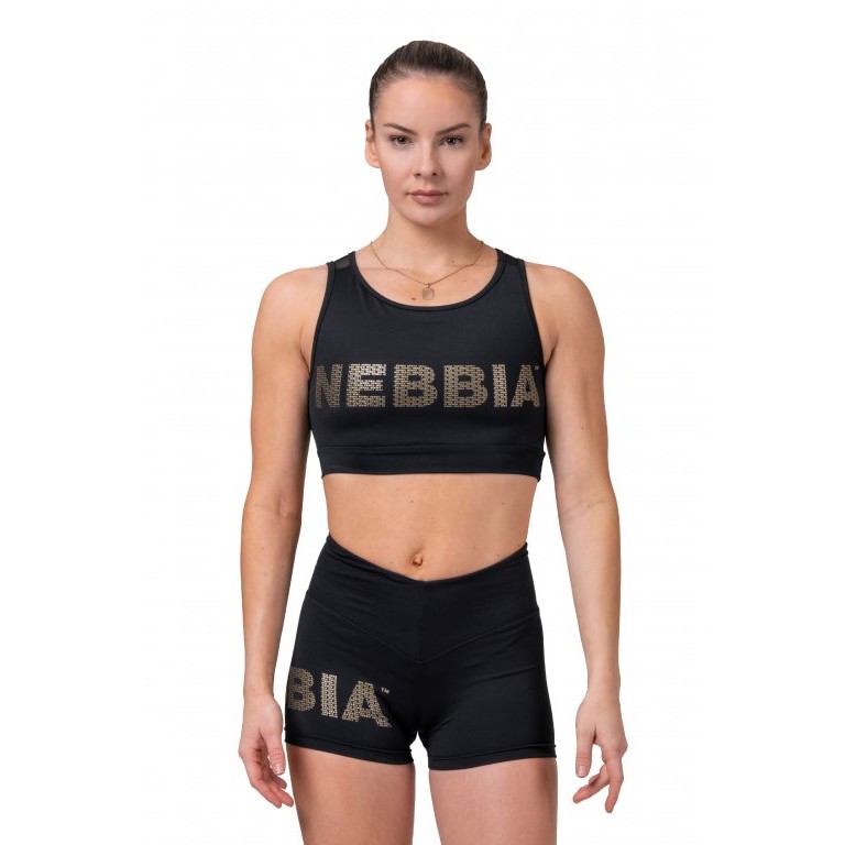 Levně Dámský mini top Nebbia Gold Mesh 830 Black M