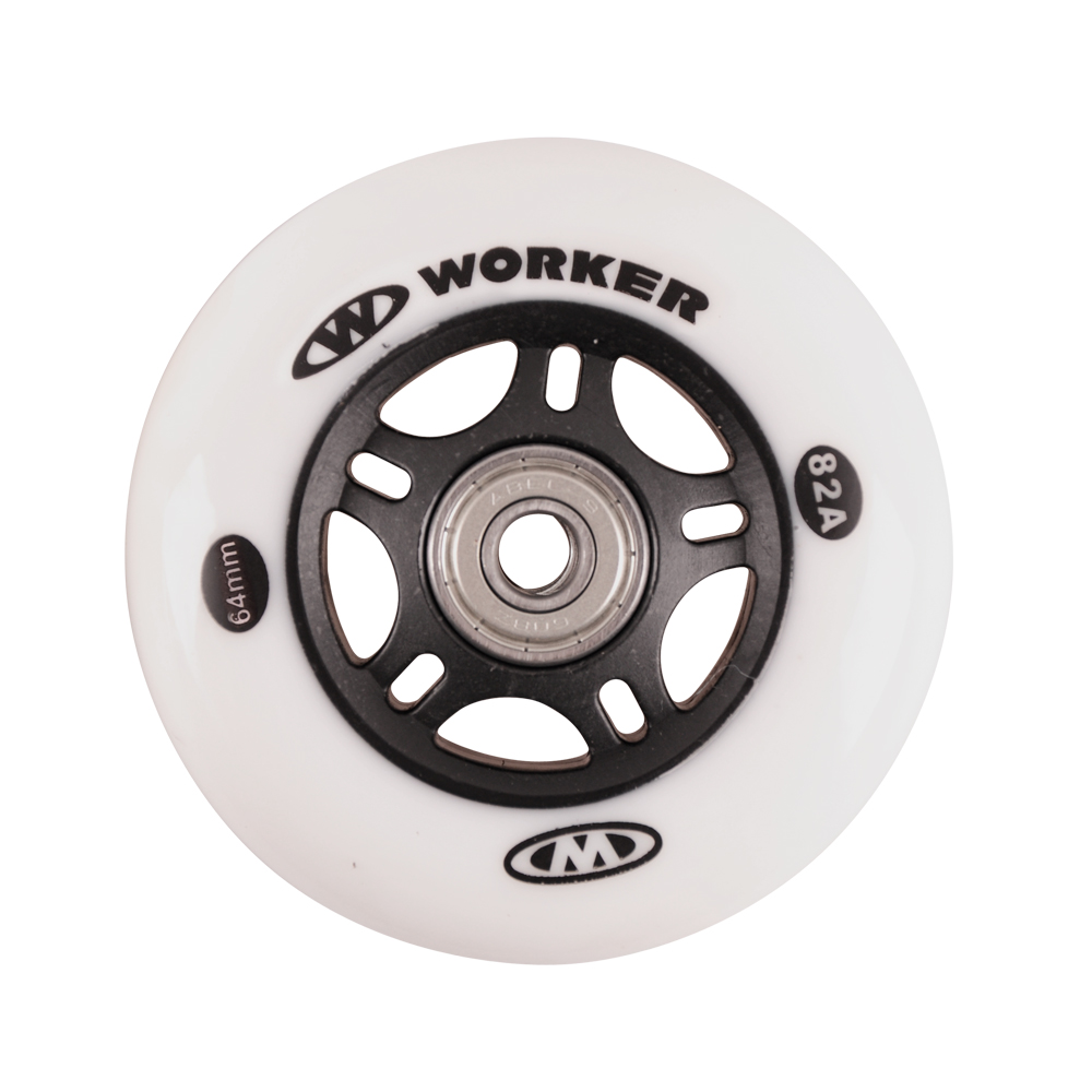 In-line kolečka WORKER 64mm a ložiska ABEC-5 chrome – Set 4 ks