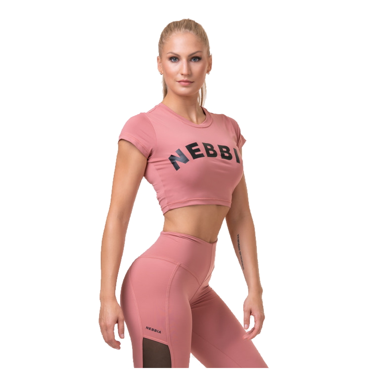 Dámský crop top s krátkým rukávem Nebbia Sporty Hero 584 Old Rose - M