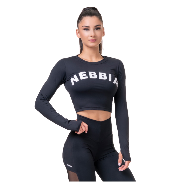 Levně Dámský crop top s dlouhým rukávem Nebbia Sporty Hero 585 S Black