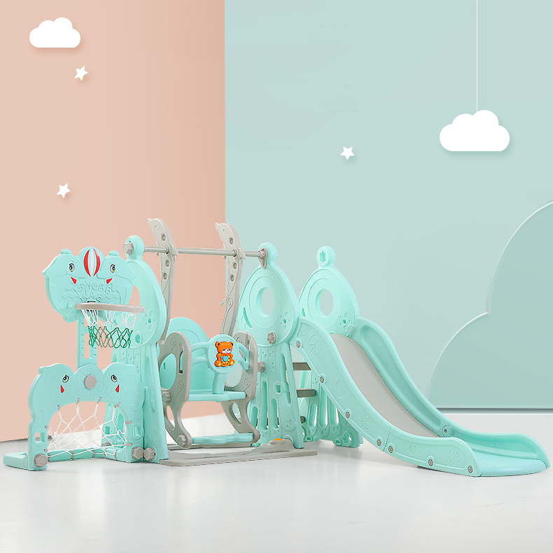 Dětská skluzavka s houpačkou, košem a brankou 5v1 inSPORTline Multino růžová - Obrázek 5