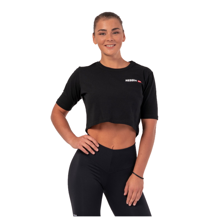 Levně Dámský volný crop top Nebbia Minimalist Logo 600 Black XS