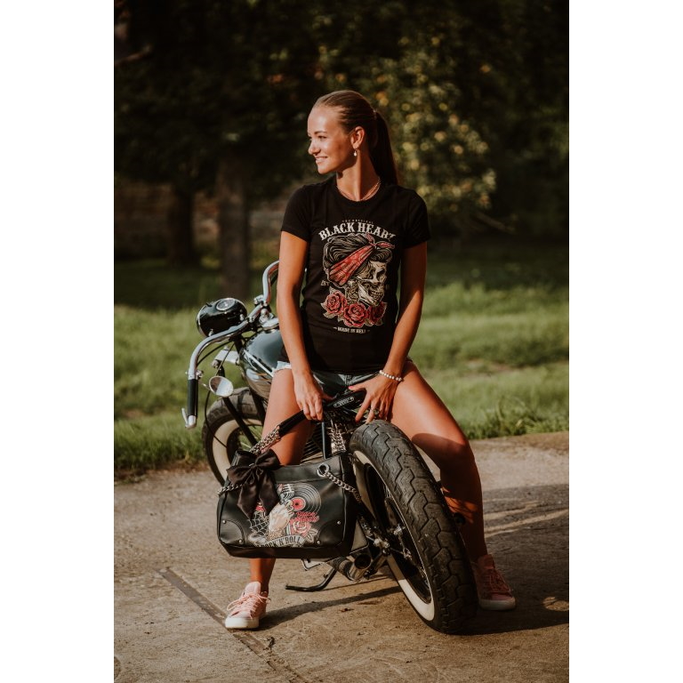 Dámské triko BLACK HEART Pin Up Skull černá L - Obrázek 3