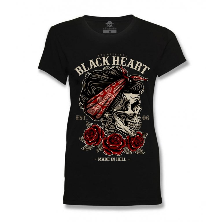 Dámské triko BLACK HEART Pin Up Skull černá - L