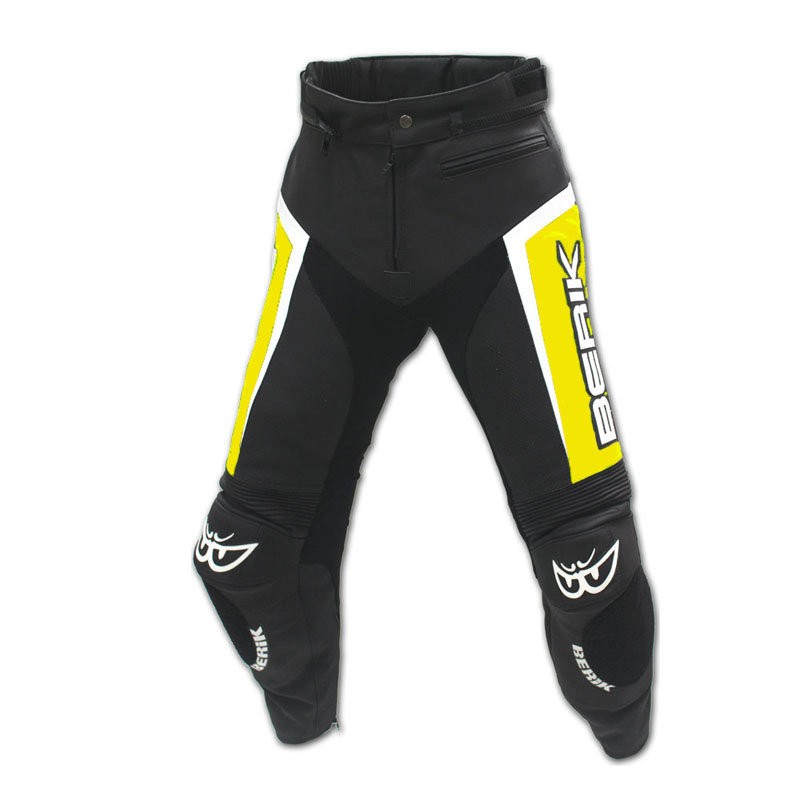 Levně Kožené moto kalhoty Berik LP-10556-BK Fluo Yellow černo-žlutá XL