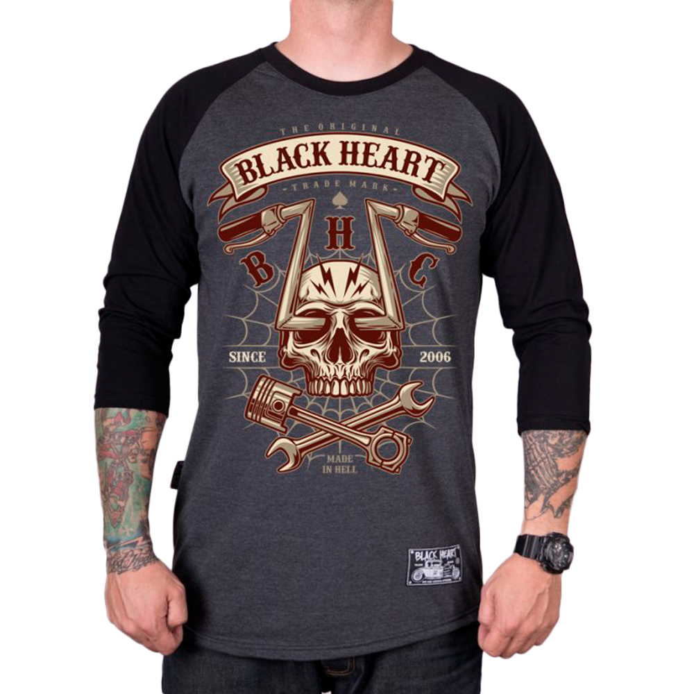 Triko BLACK HEART Chopper Skull RG šedá - M