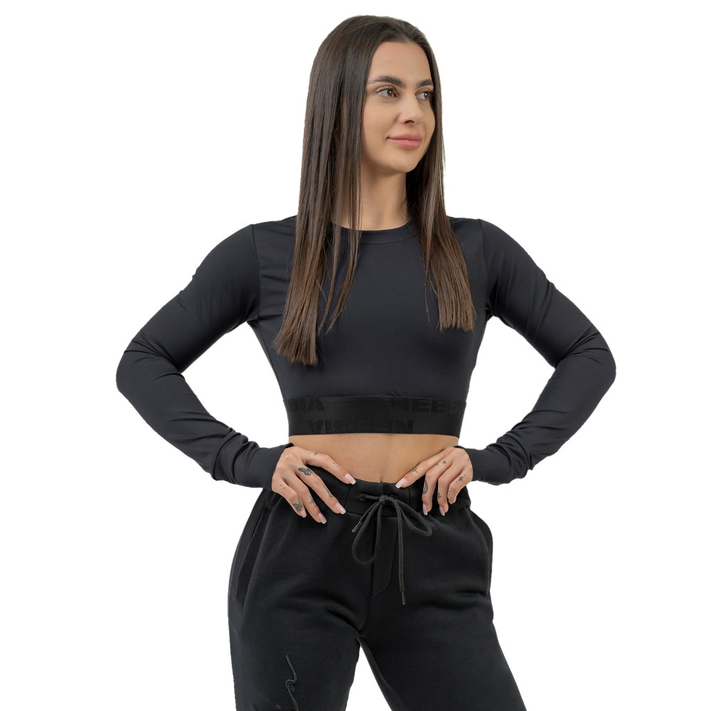Dámský crop top s dlouhým rukávem Nebbia INTENSE Perform 839 Black/Gold XS - Obrázek 2
